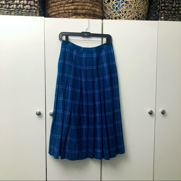 Pendleton Dresses & Skirts - PENDLETON Vintage Blue & Purple Pleated Plaid Midi Skirt Tartan 100% Wool Sz 8